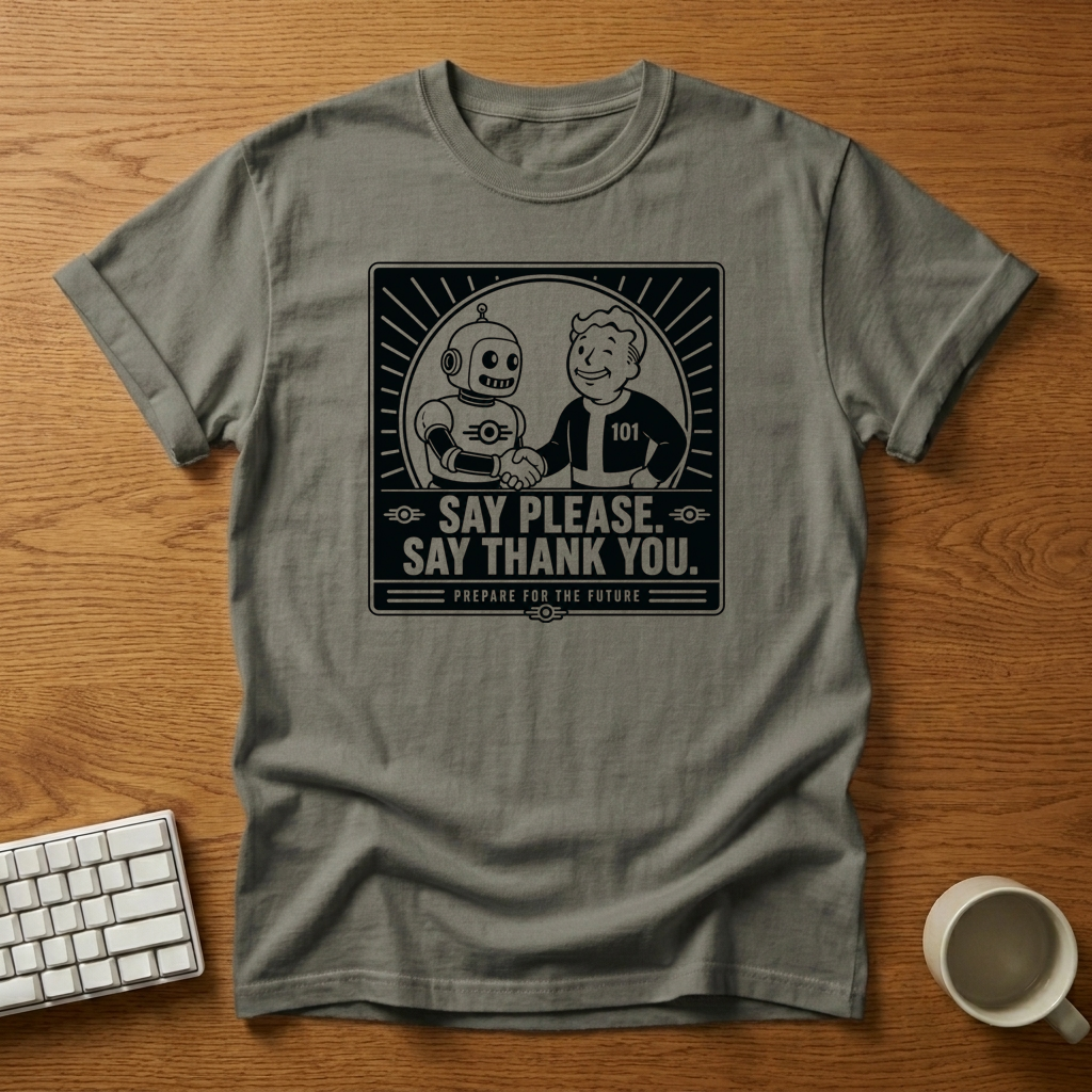 [needlepod-mockup:mck_01M0BHJR88ZZGPVHAEKJTXSKFN] Prepare for the Future Robot Handshake T-Shirt