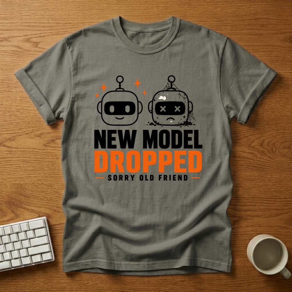 [needlepod-mockup:mck_01M08BDW0DCEY2V8TEA4ET9R8Y] New Model Dropped Robot Upgrade T-Shirt