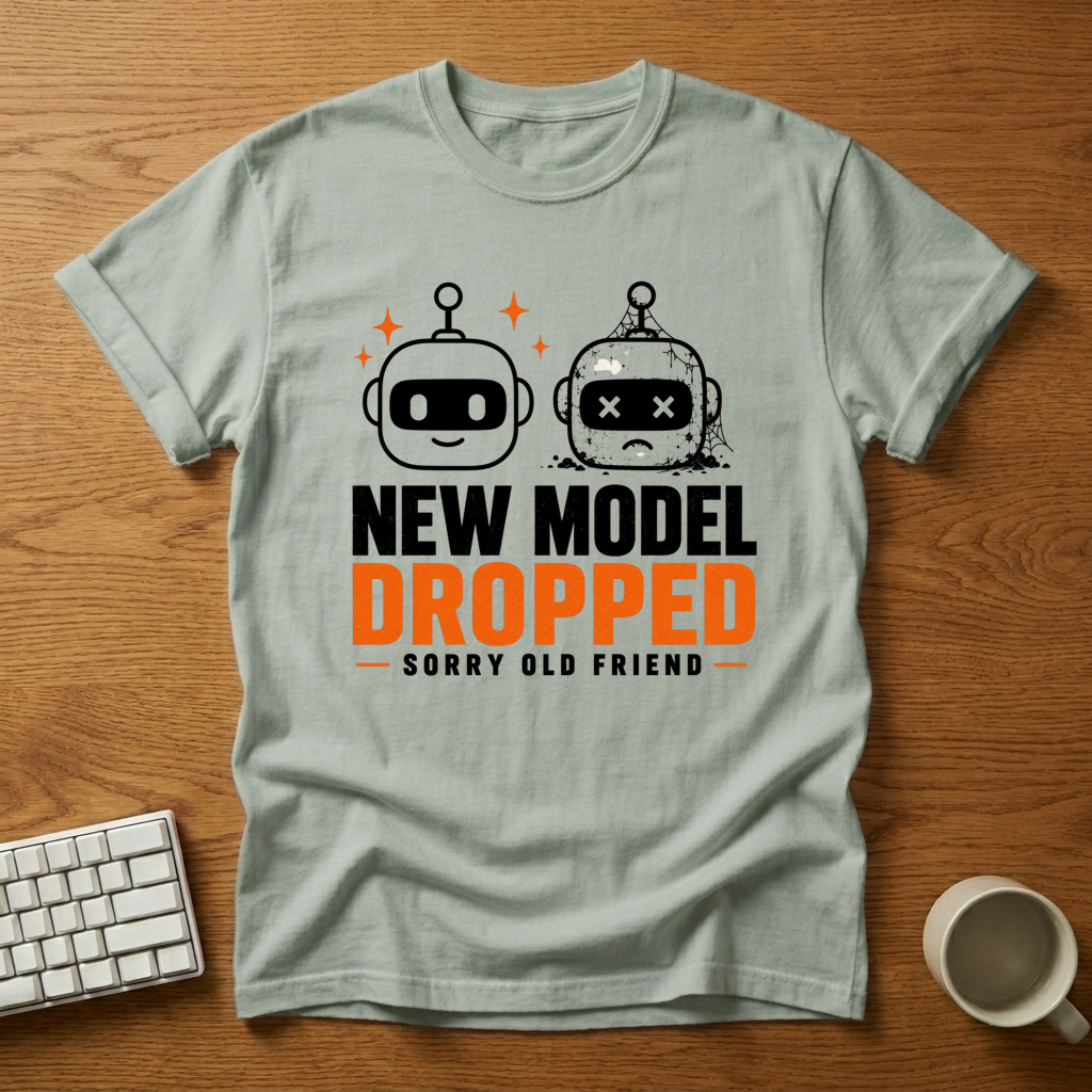 [needlepod-mockup:mck_01M08BDW0DK90AYFJ7M4VWD0CM] New Model Dropped Robot Upgrade T-Shirt