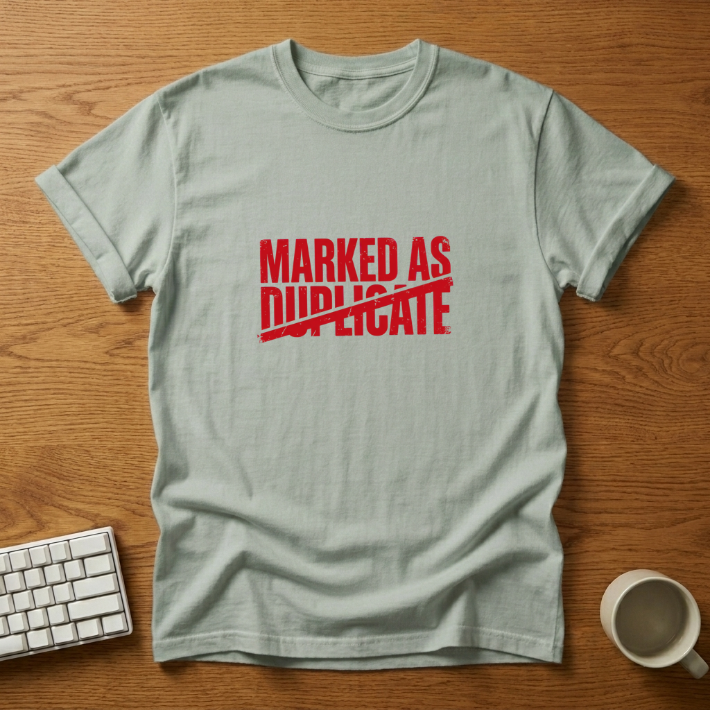 [needlepod-mockup:mck_01M1D4D1PW8KVY3E4FBGHCHZG8] Marked as Duplicate: The Developer's Stamp T-Shirt