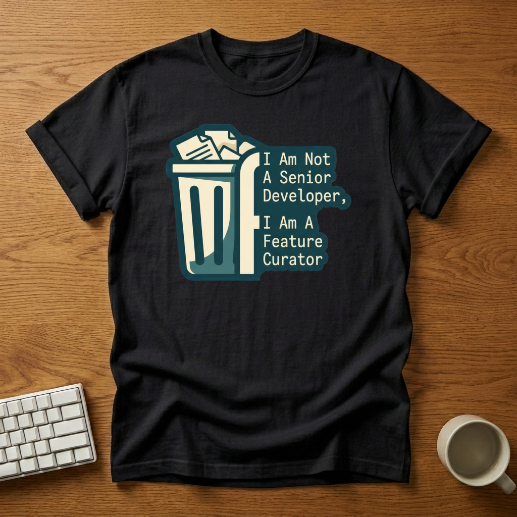 [needlepod-mockup:mck_01M25P7BDQH8H83XPVAGBHF5VQ] Feature Curator: The Official Trash Can of Software Engineering T-Shirt