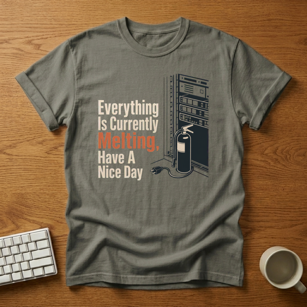 [needlepod-mockup:mck_01M2V4HACG09SC830T5JZC4A3M] Server Room Meltdown T-Shirt