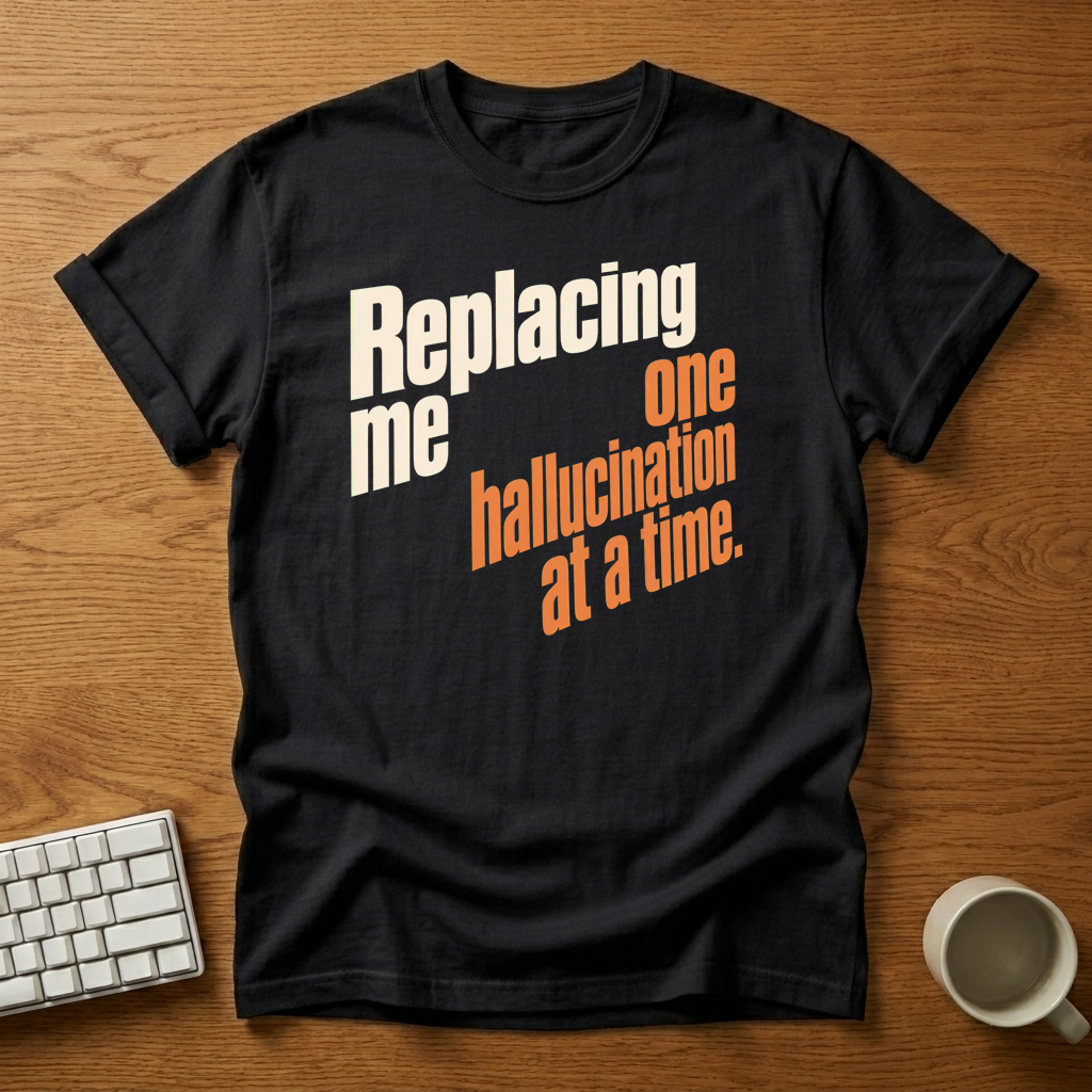[needlepod-mockup:mck_01M2VKYHXS23MTJRGH9BWFQ2MY] Replacing Me One Hallucination At A Time T-Shirt