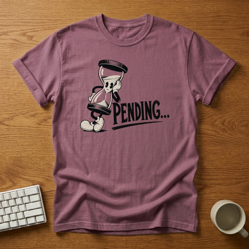 [needlepod-mockup:mck_01M2X6Y2PQQM2KHXZ0FAR209S4] Pending Hourglass Status Symbol T-Shirt