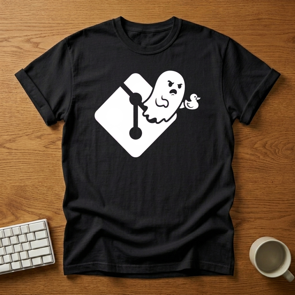 [needlepod-mockup:mck_01M35TNDSVC5T05DAZFGDH9R1Q] Angry Ghost Git Merge Conflict T-Shirt