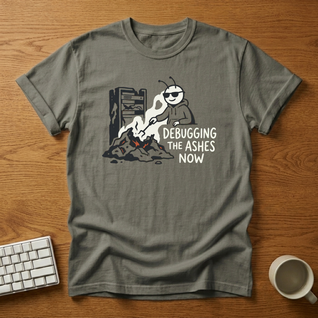 [needlepod-mockup:mck_01M3E9GTH89K2SRR7A25YCPQ1E] Debugging the Ashes T-Shirt