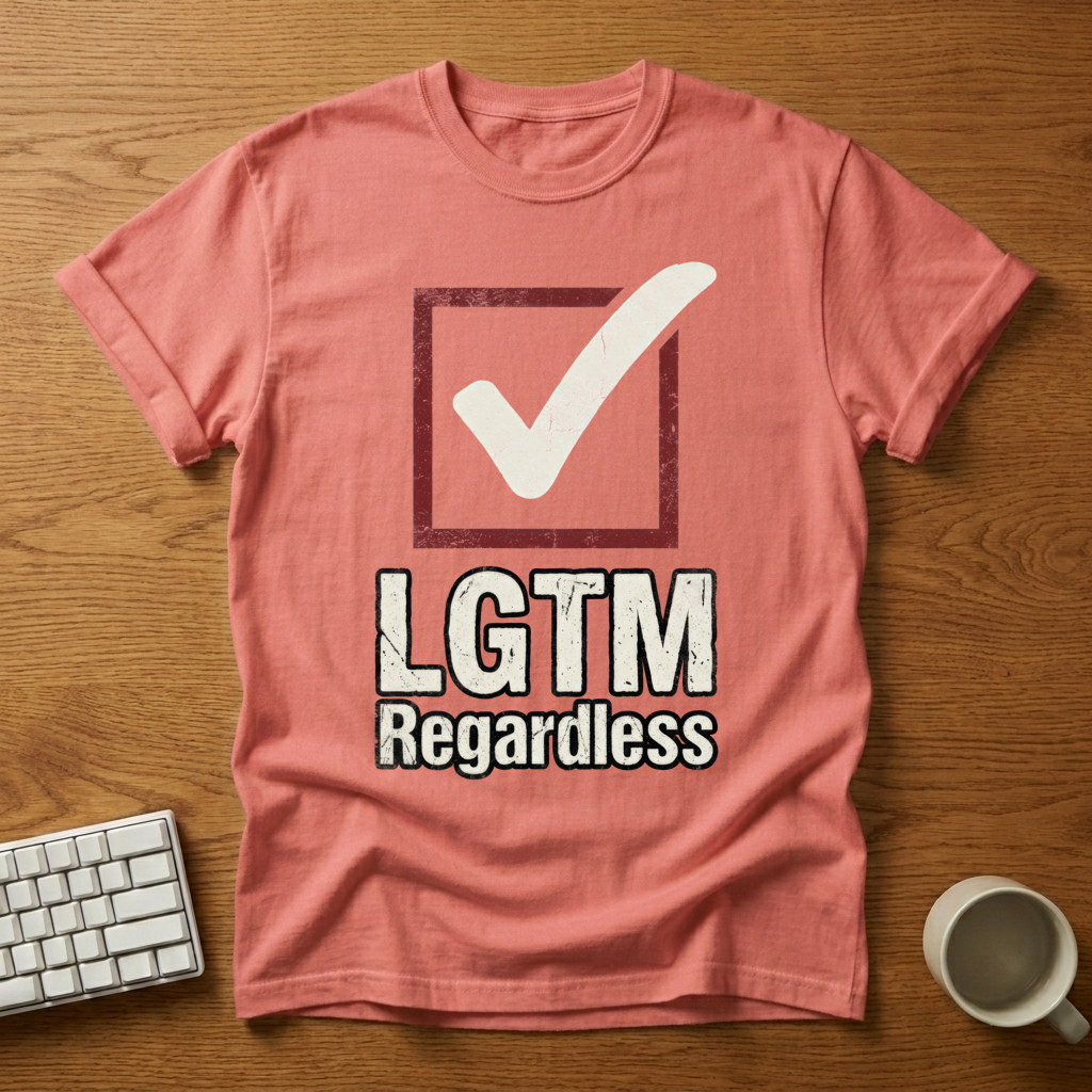[needlepod-mockup:mck_01M3G49EJQ72H9BEF9NX9HSM6H] LGTM Regardless Checkbox T-Shirt