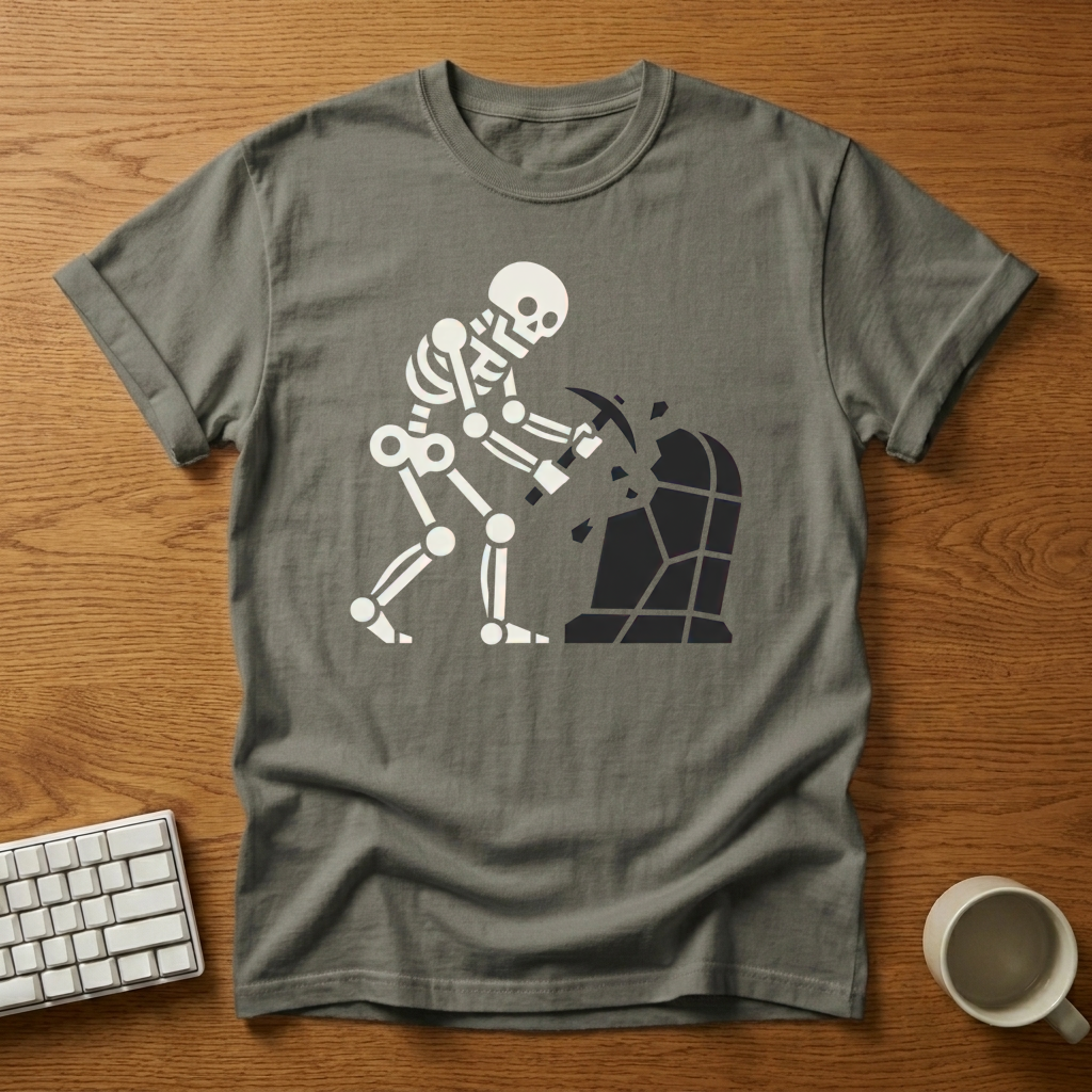 [needlepod-mockup:mck_01M3GKR4SFQ66KVYXTZ2S74YHA] Legacy Code Excavation Skeleton T-Shirt