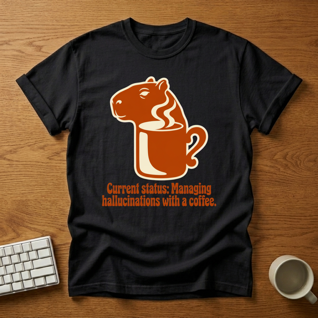 [needlepod-mockup:mck_01M3GWSHJ2HWJ2V29MNYA44PWK] Capybara Coffee Hallucinations Graphic T-Shirt