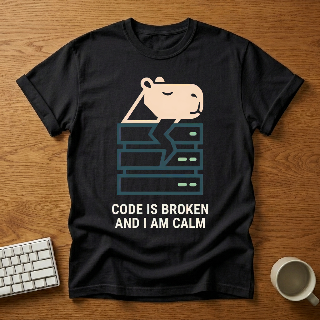 [needlepod-mockup:mck_01M3HDDHSEWJK4JWH3NC0P68KH] Calm Capybara Server Crash T-Shirt