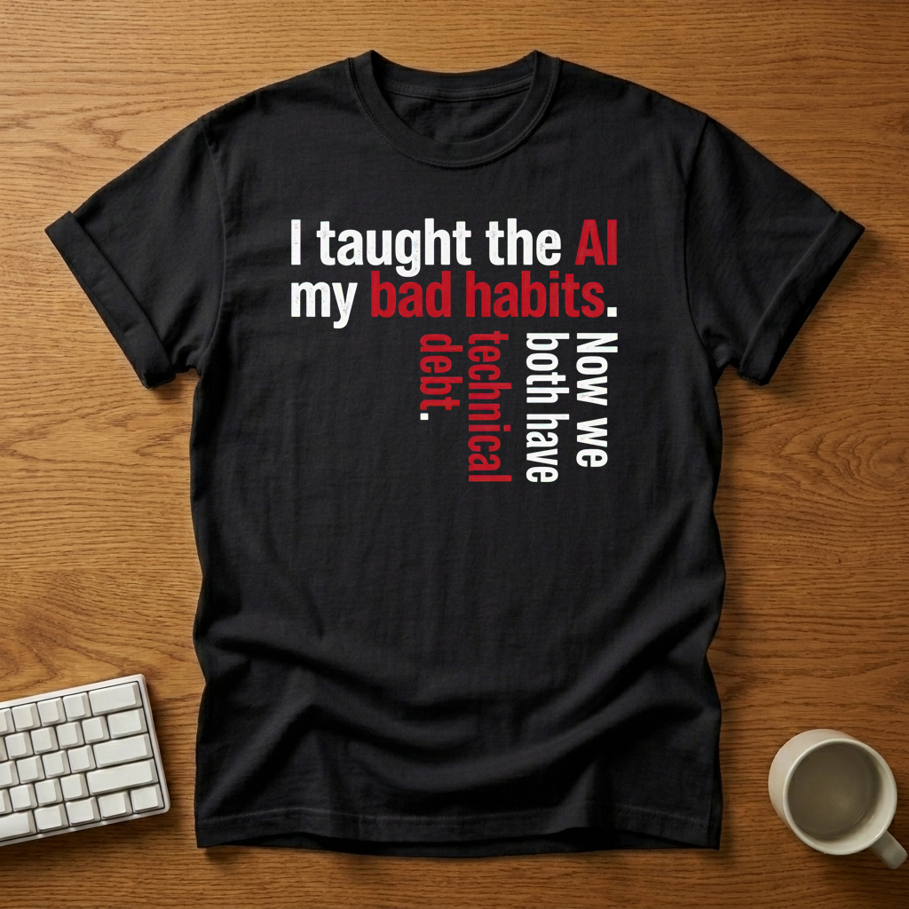 [needlepod-mockup:mck_01M3HMMMFYJJJA9WSHQJP555Y4] AI Bad Habits & Technical Debt Typography T-Shirt