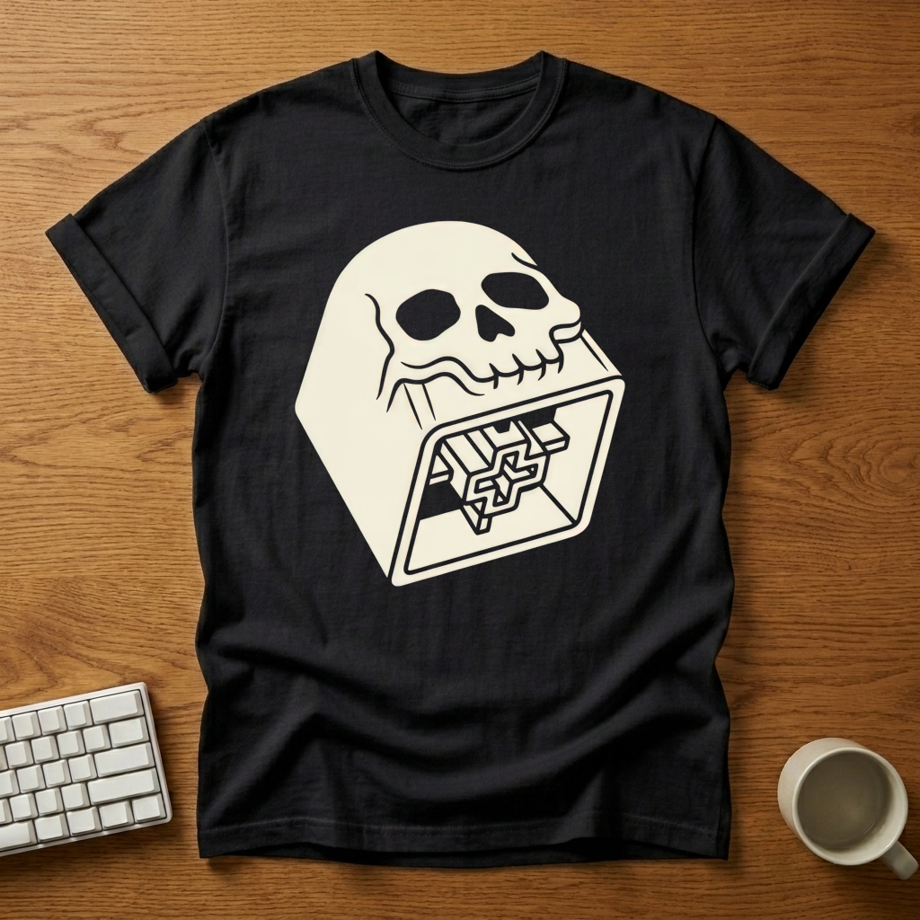 [needlepod-mockup:mck_01M3JNAZVNAFVAHE9WMMC72ETV] Skull Mechanical Keycap T-Shirt