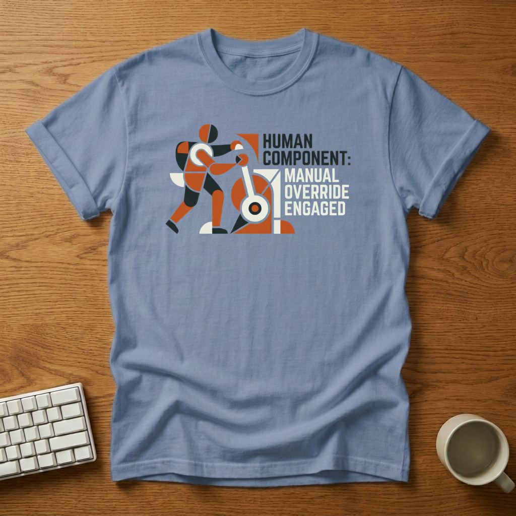 [needlepod-mockup:mck_01M3JY6M7MF4YKJ8QCBFMTZX25] Human Component Manual Override T-Shirt