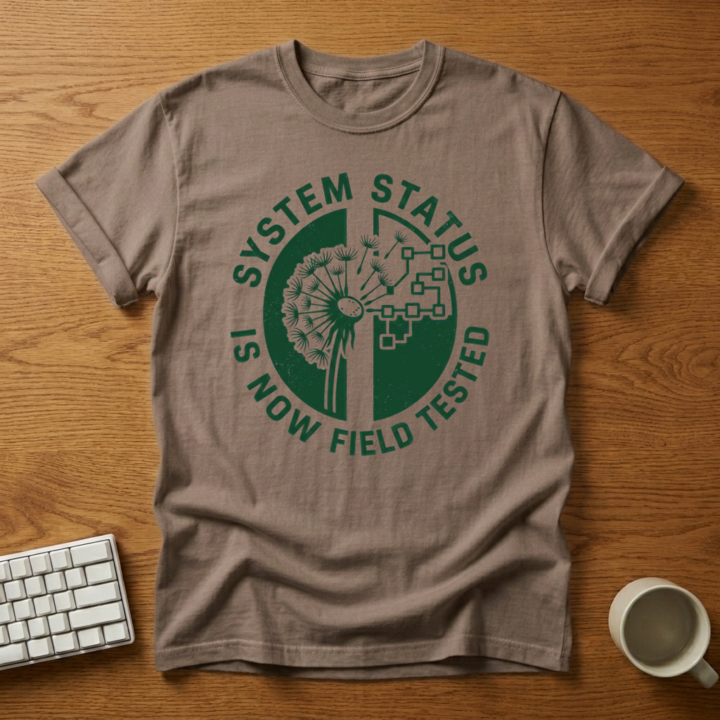 [needlepod-mockup:mck_01M3RX9NZT25C9W9FV9ARF6QKX] System Status Dandelion Circuitry T-Shirt